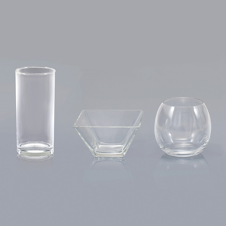 여러가지 모양의 투명한 그릇 (3종)